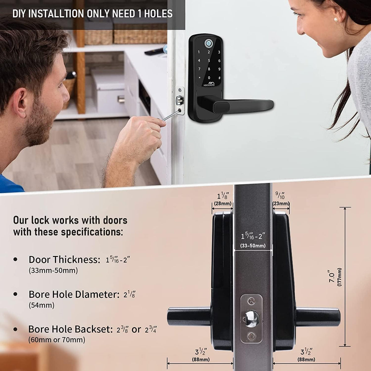 Keyless Entry Smart Door Lock with Keypad, Black S4583