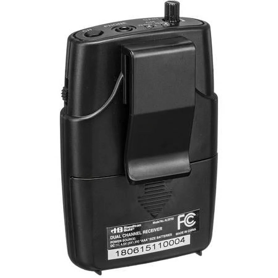 Assistive Listening Dual Frequency System with Transmitter, 6x Receiver, 6x Earbuds, Carrying Case B979690