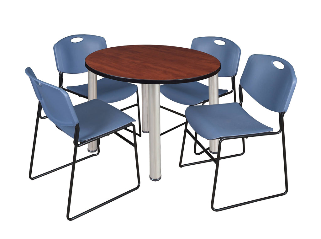 42x22 Round Breakroom Table with 4 Stack Chairs L790
