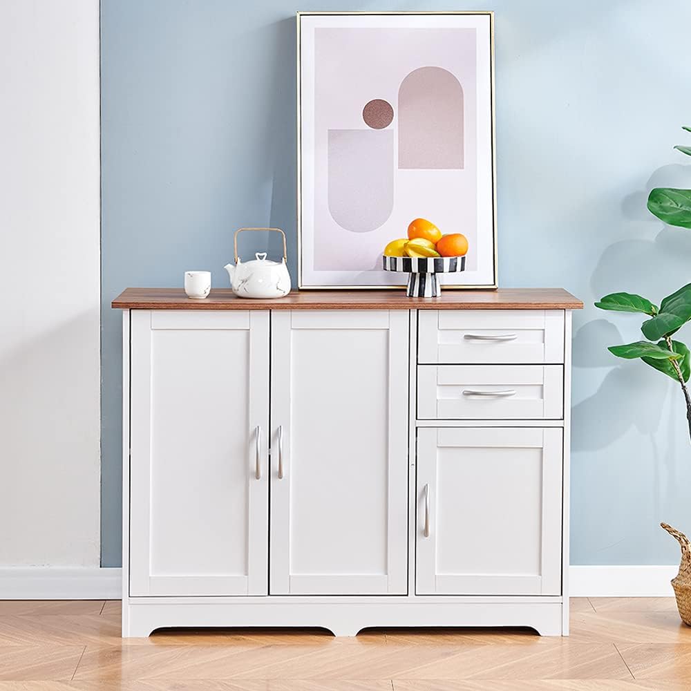 White Wooden Storage Cabinet with Drawers Shelves L39366