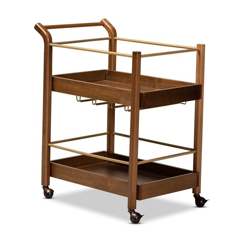 Brown and Gold Metal 2-Tier Mobile Bar Cart N756798