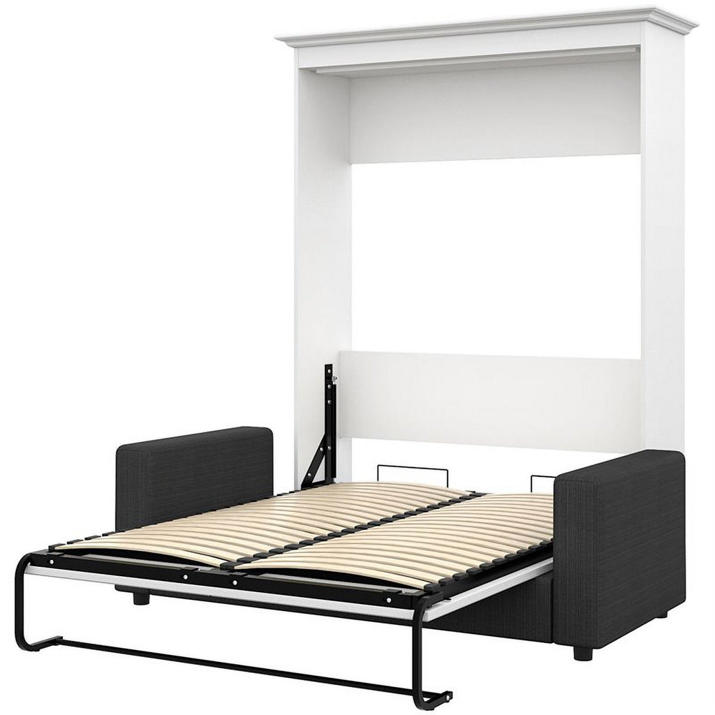 73"W White Gray Wood Full Murphy Bed with Sofa G380207
