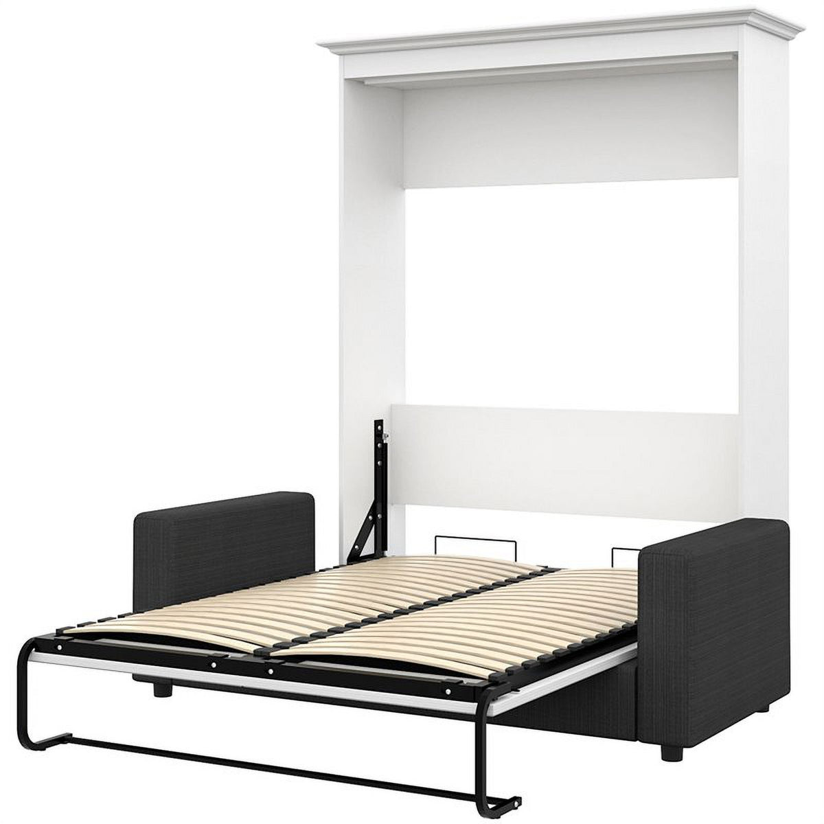 73"W White Gray Wood Full Murphy Bed with Sofa G380207
