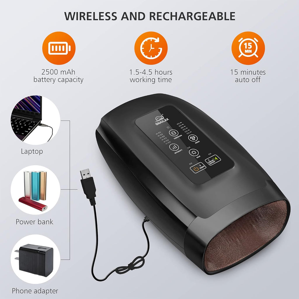 Cordless Electric Hand Massager with Heat, Vibration, Compression, 6 Modes & 6 Levels Y701406