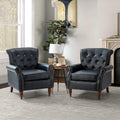 Navy Faux Leather Accent Chair Set Of 2 with Solid Wood Legs M6447