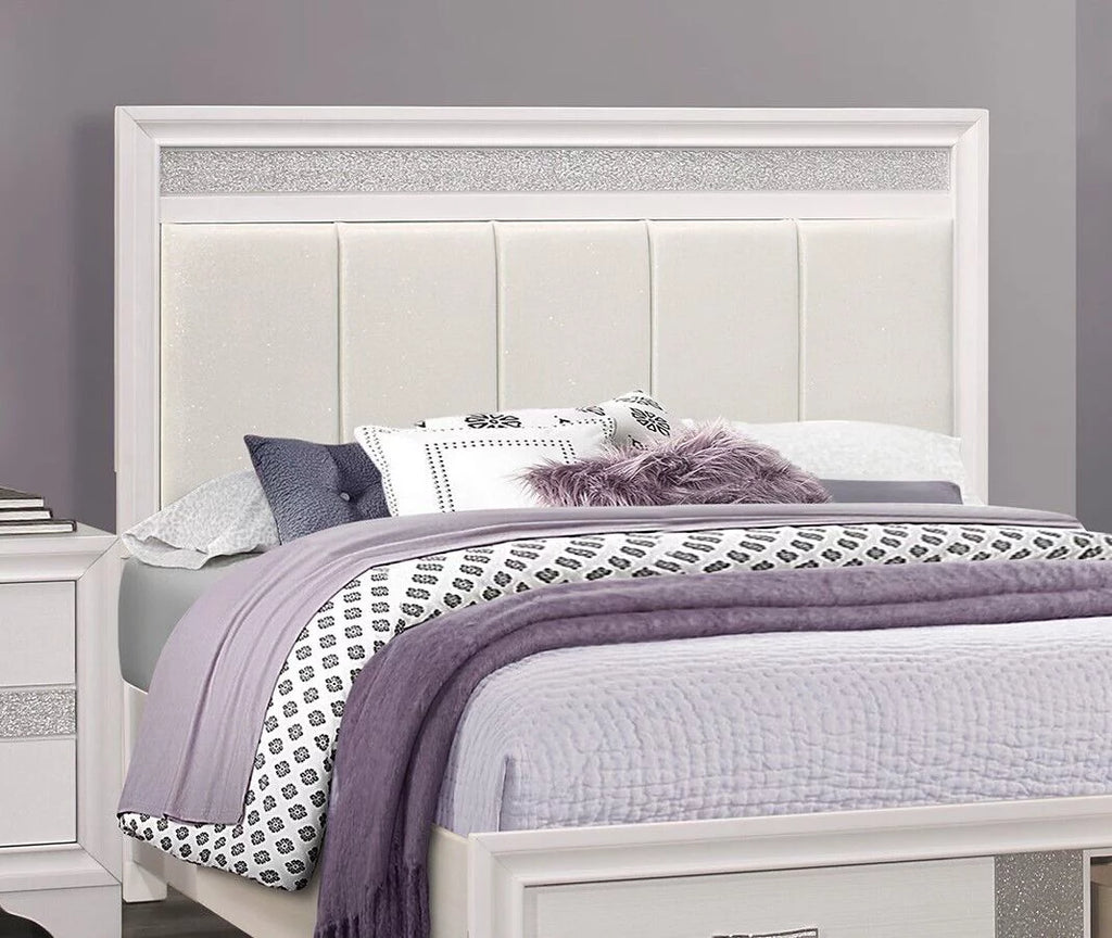 White Glitter 4pc Queen Bedroom Set Platform Bed Dresser Nightstand Mirror U9549