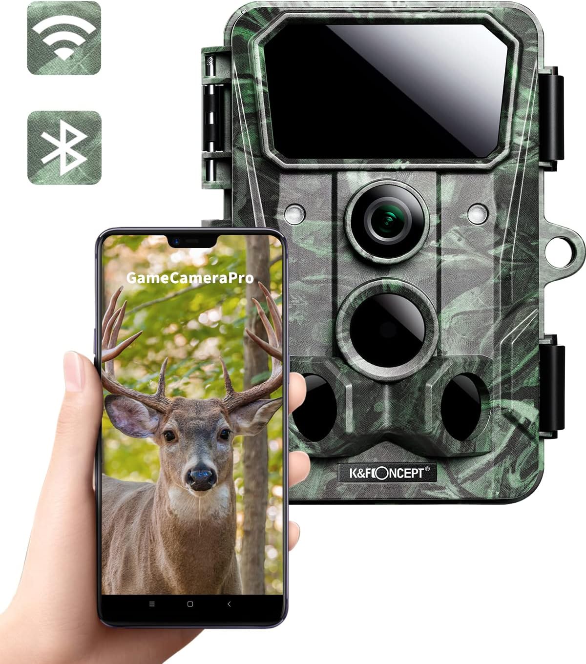 4K@30FPS WiFi Trail Camera 30MP Bluetooth Hunting Game Camera with 120° No Glow Night Vision 66ft 0.2s Motion Activated IP66 Waterproof Wildlife Camera APP Control Send Pictures to Phone W6237