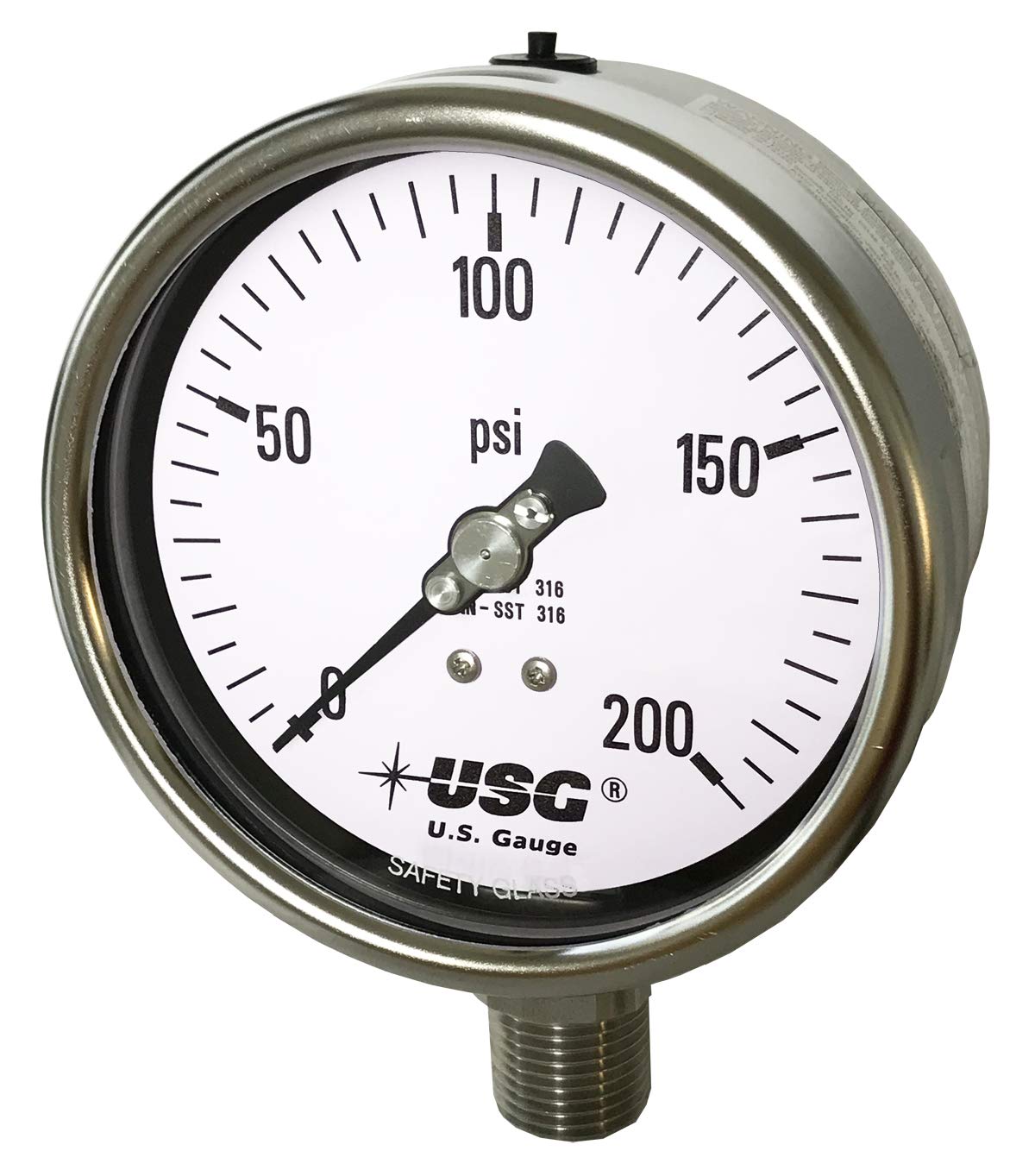 4" Dial Stainless Steel Liquid Filled Pressure Gauge 0 to 200 PSI L80098