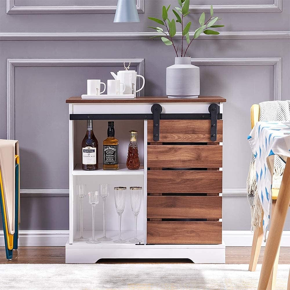 White Wooden Storage Cabinet with Drawers Shelves L39366