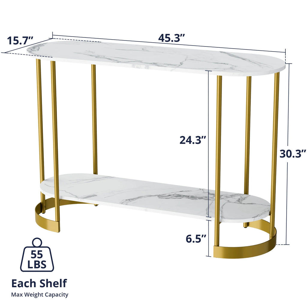 White Marble Pattern 2-Tier Console Table P939