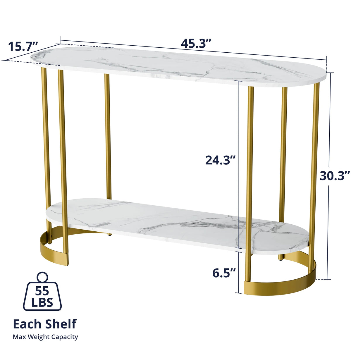 White Marble Pattern 2-Tier Console Table P939