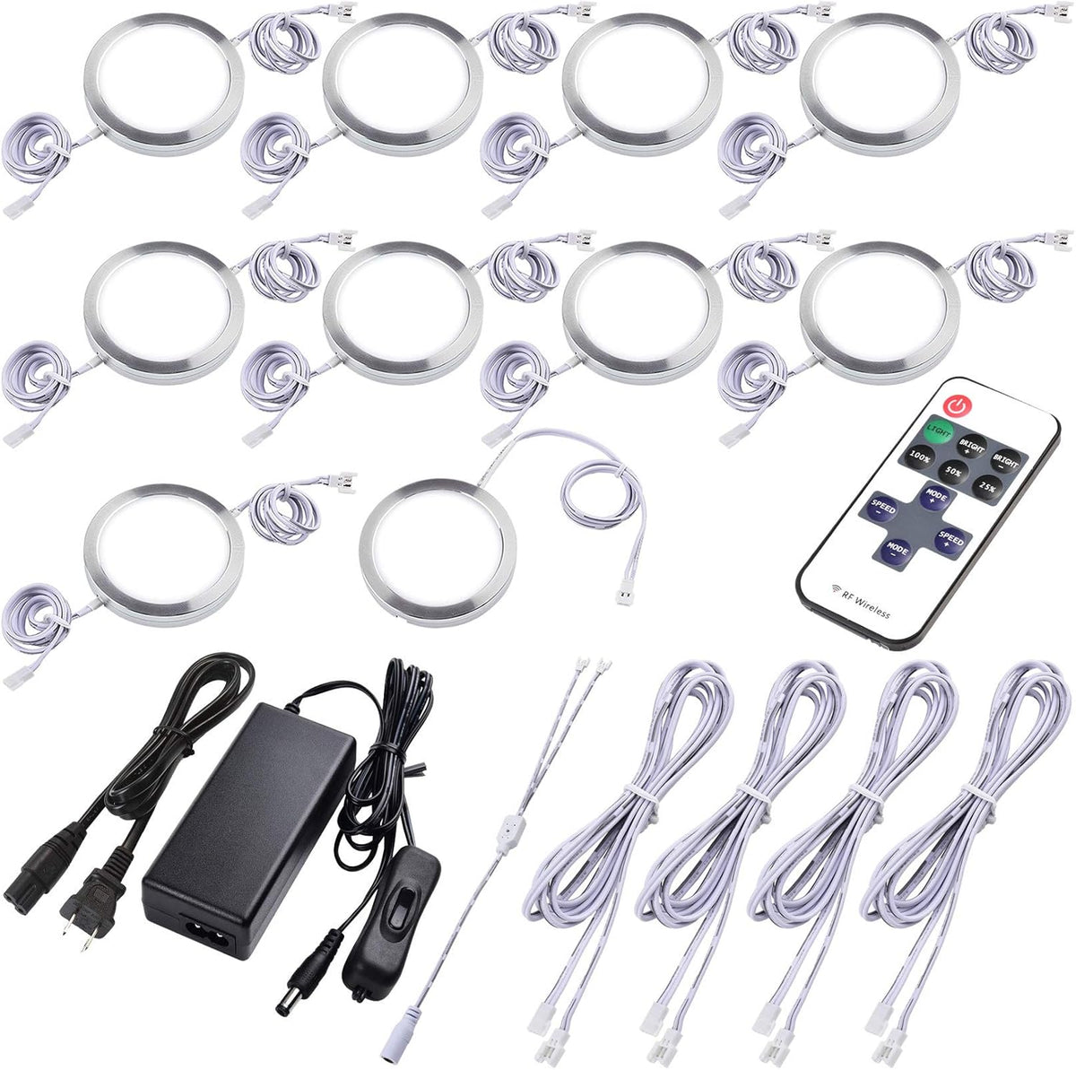 12 Lights Dimmable Wireless RF LED Under Cabinet Lighting Kit with AC120V to DC12V Adapter H380