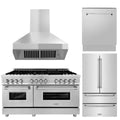 60 In. Dual Fuel Range, 36 In. Refrigerator, Range Hood and Dishwasher in Stainless Steel N8503