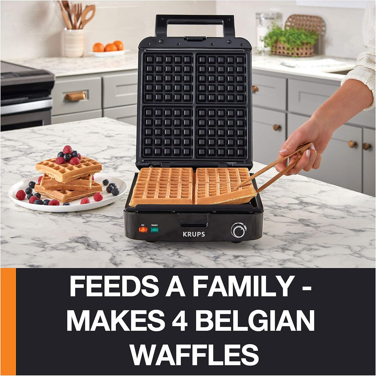 Stainless Steel 4 Slice Belgian Waffle Maker O341617