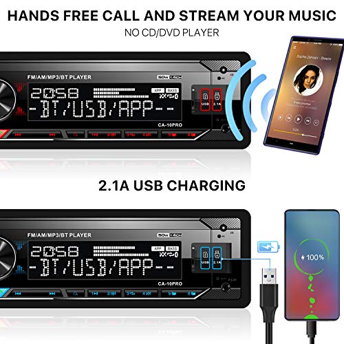 Single Din Bluetooth Car Stereo with Dual USB SD AUX FM AM Radio Receiver C16469