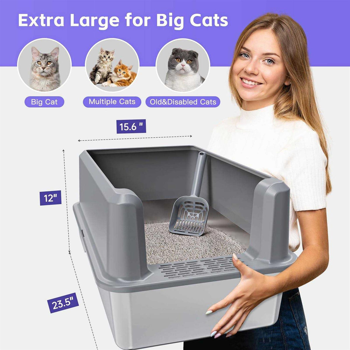 Enclosed Stainless Steel Litter Box XL with High Side D8484
