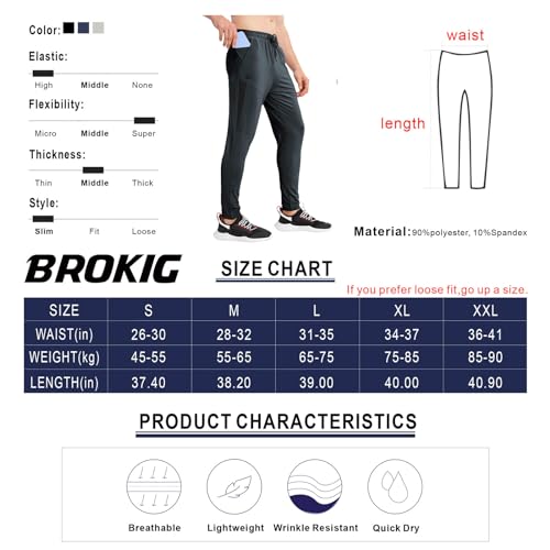 Mens Tapered Gym Joggers Lightweight Quick Dry Athletic Running Pants with Pockets T325504