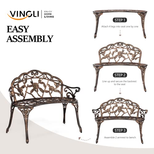 38.5" Metal Rose Bench F783542