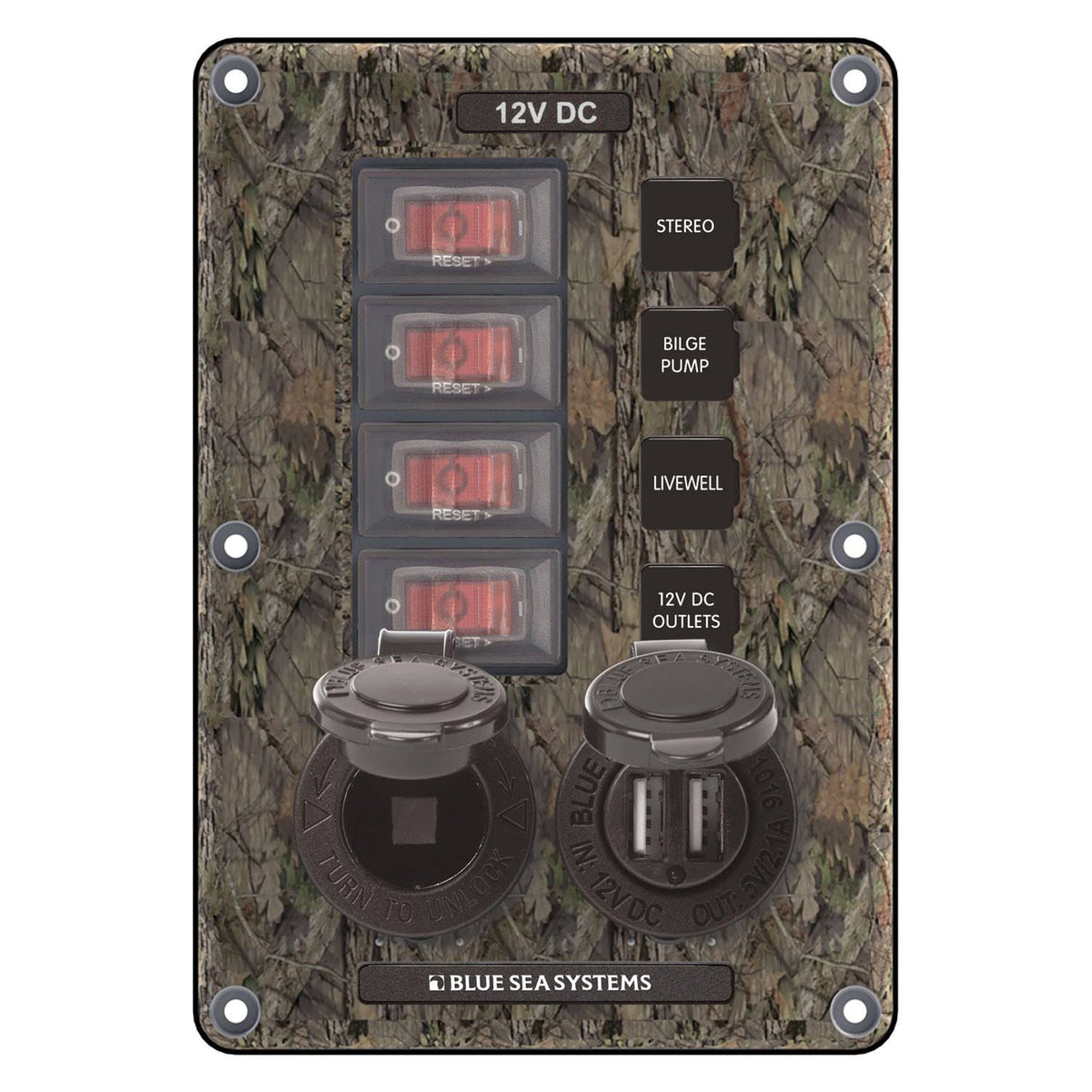 Circuit Breaker Switch Panel 4 Position with 12V Socket and Dual USB L1166