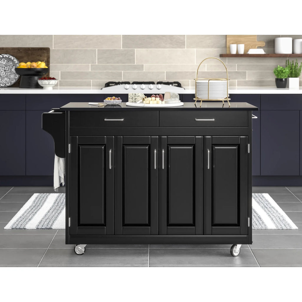 Black Wood Rolling Kitchen Cart G4225