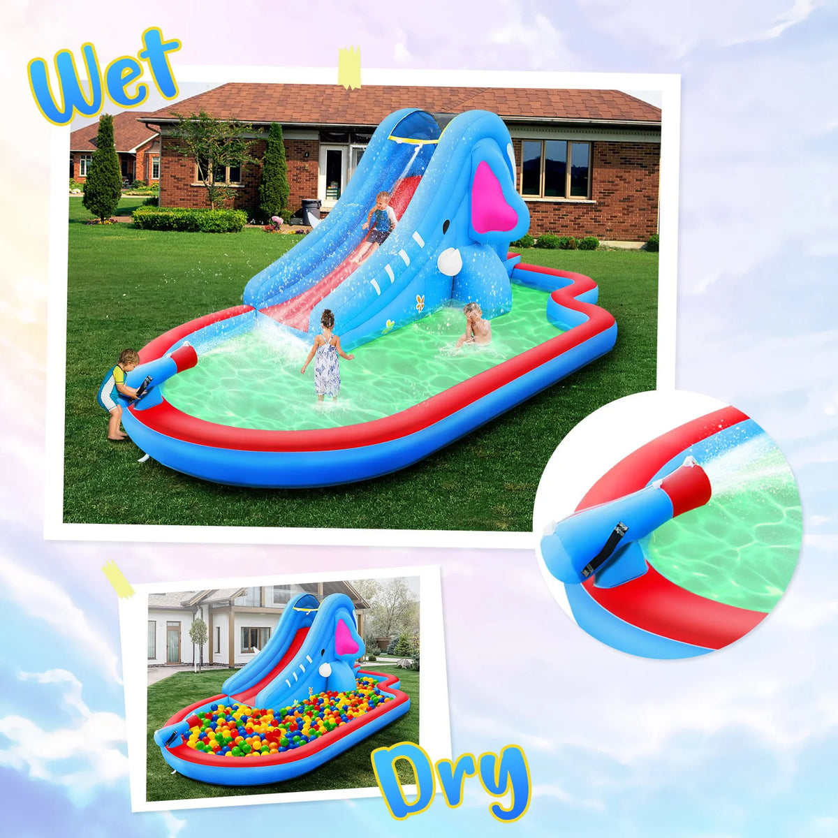 Inflatable Water Slide Kids Pool with Blower H69402