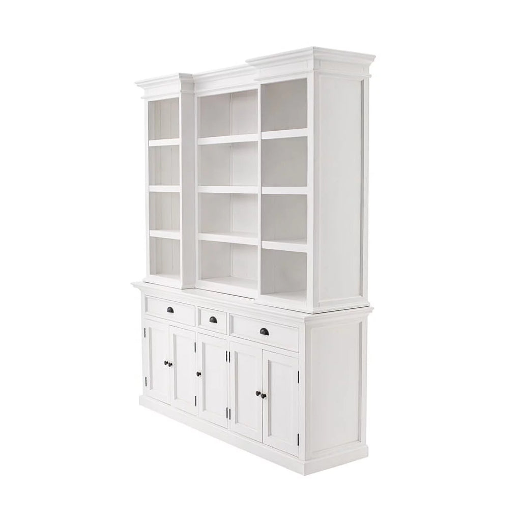 White Mahogany Wood Kitchen Hutch Cabinet with 5 Doors 3 Drawers J7469