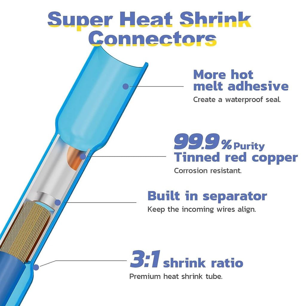 200PCS 16-14 Awg Blue Heat Shrink Butt Connectors A57314