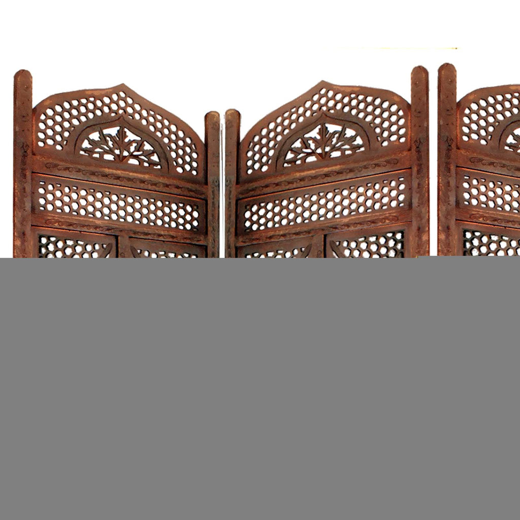 Antique Brown Four Panel Wooden Room Divider X816