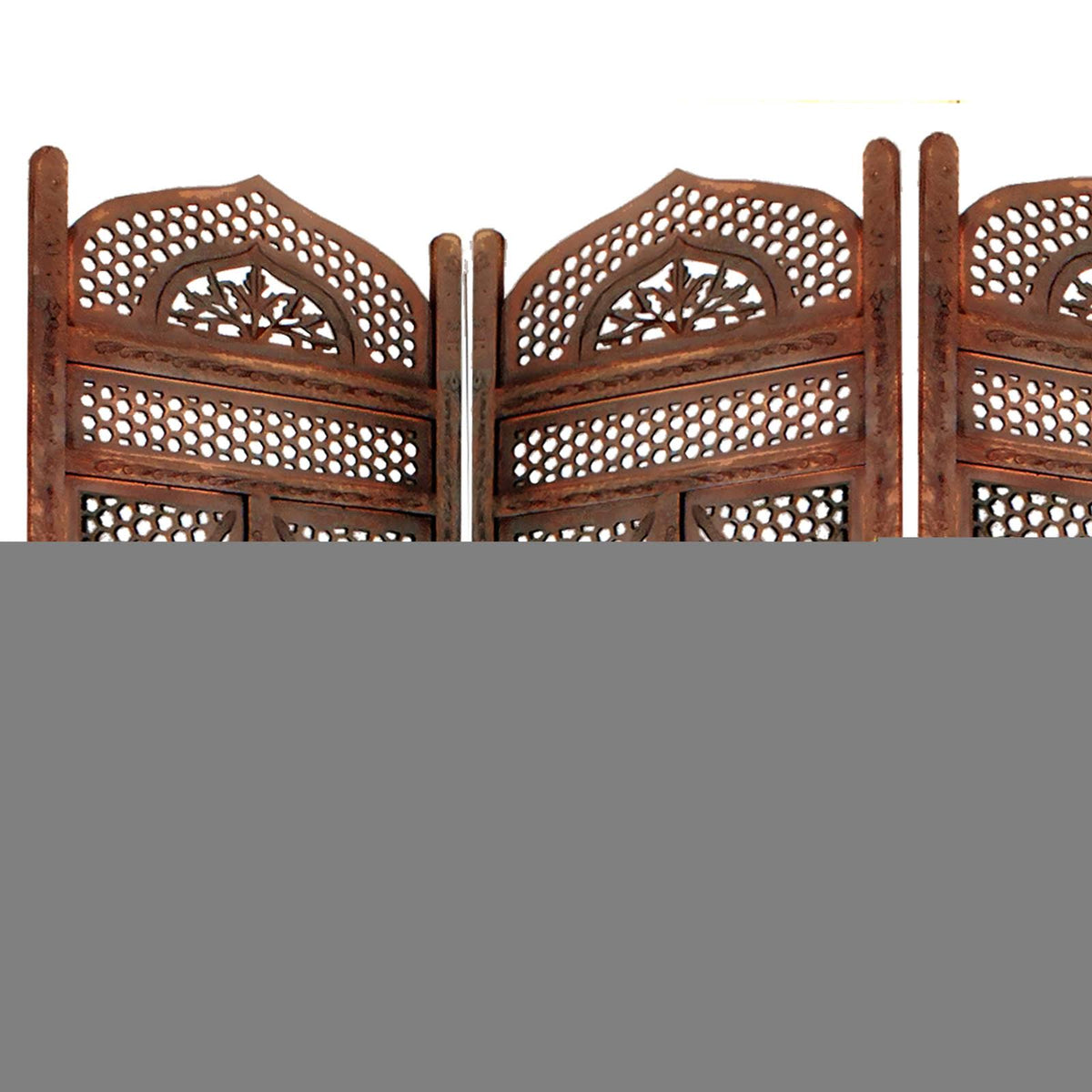 Antique Brown Four Panel Wooden Room Divider X816