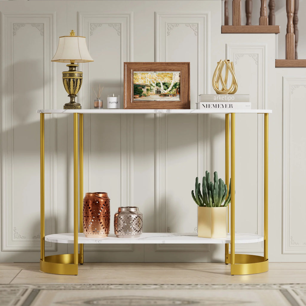 White Marble Pattern 2-Tier Console Table P939