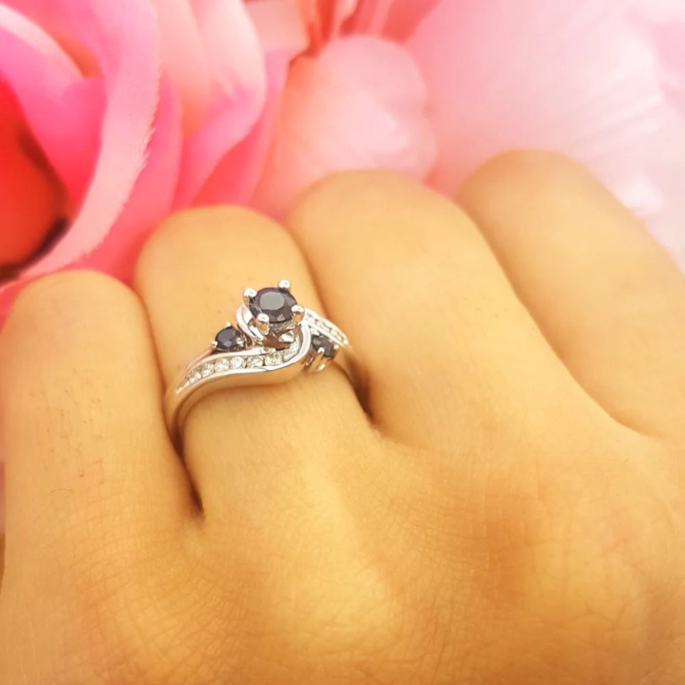 10K White Gold Blue Sapphire & White Diamond Engagement Ring Set K7521