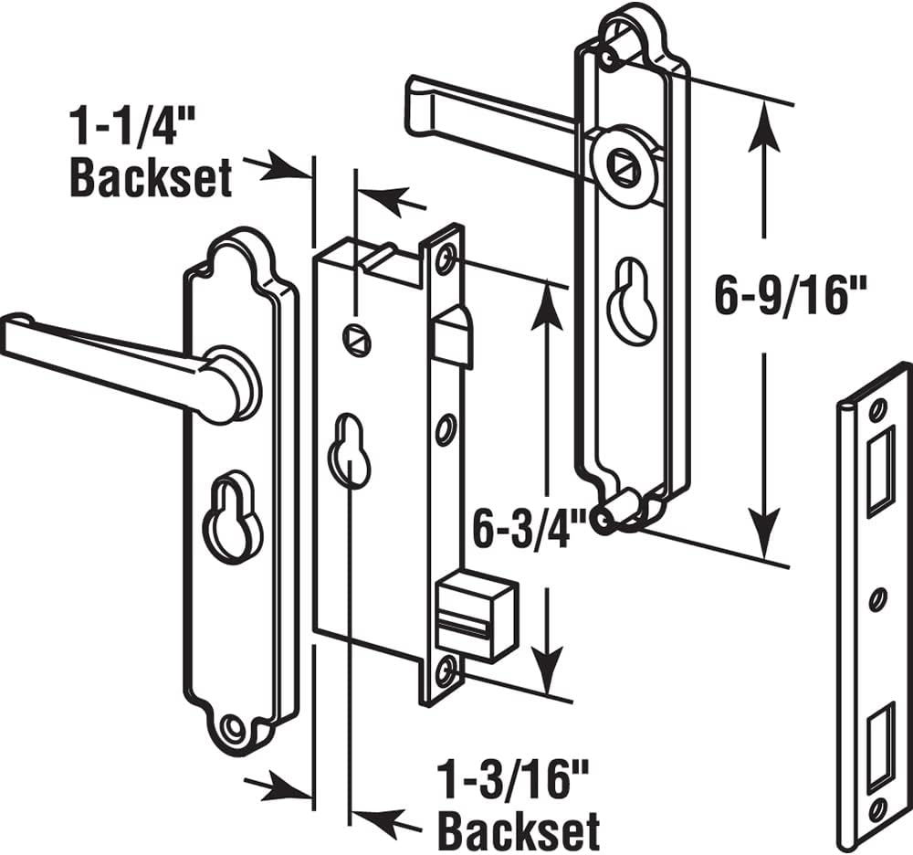 Steel and Diecast Security Door Keyed-Locking Mortise Handle Set, 6-3/4 Inch Mounting Hole Centers, Black, Set of 1 P8877