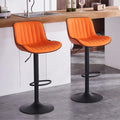 Orange PU Leather Adjustable Swivel Bar Stools Set of 2 D707