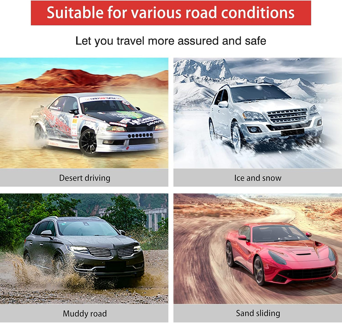 Adjustable Traction Tire Chains for Tyres Width 145-285mm Pack of 2 X46605