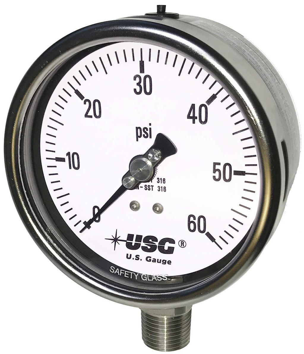 4" Dial Stainless Steel Liquid Filled Pressure Gauge 0 to 200 PSI L80098