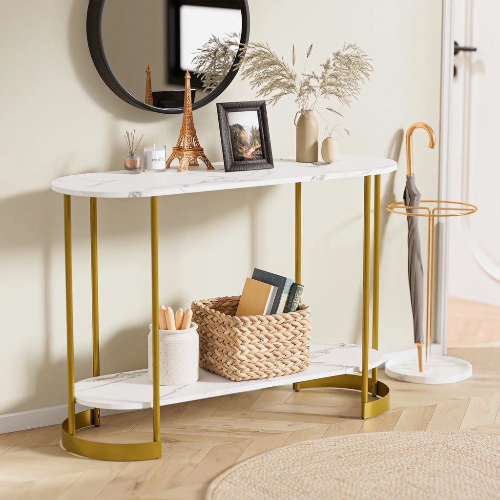 White Marble Pattern 2-Tier Console Table P939