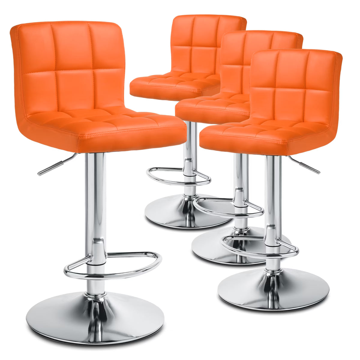 Set of 4 Adjustable Swivel Bar Stools Faux Leather, Orange J52654