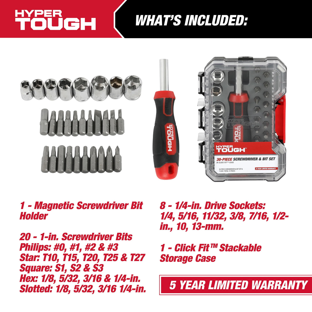 30 Piece Screwdriver and Bit Set W16364