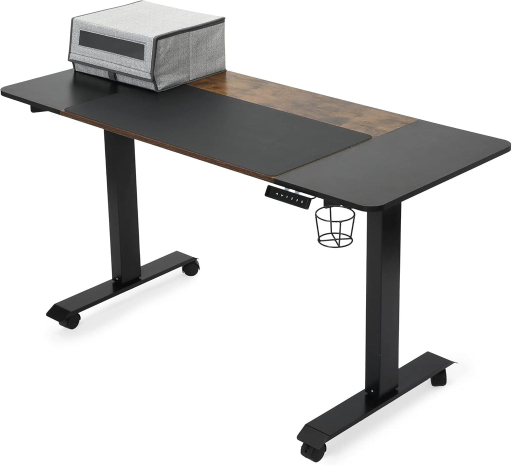 48 x 24 Inches Electric Dual Motor Sit Stand Desk with Desk Pad and Storage Containers C9896