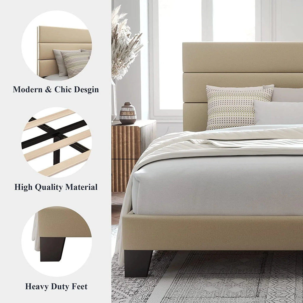 Queen Size Fabric Upholstered Platform Bed Frame Q591432