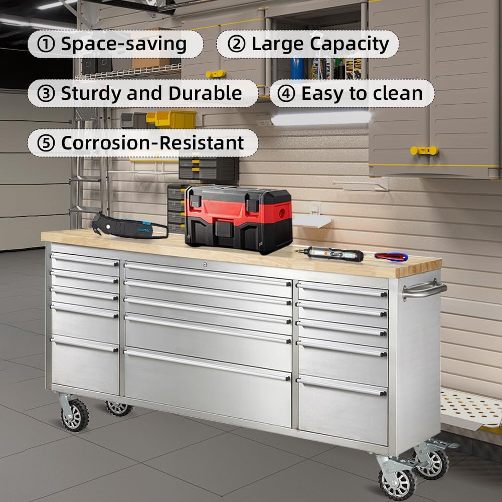 72-inch Stainless Steel Rolling Tool Chest with 15 Drawers K238263