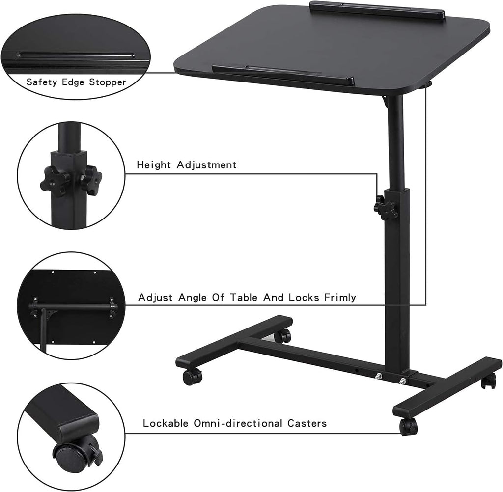 Adjustable Overbed Bedside Table with Wheels Y3600