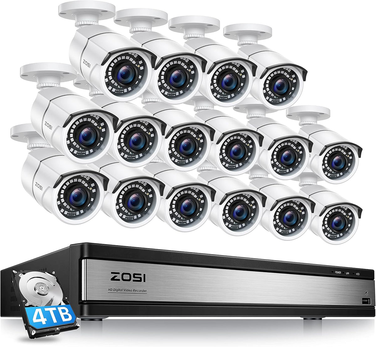 16 Channel 4in1 DVR Security Camera System with 4TB Hard Drive and 16 x 1080p CCTV Bullet Camera X6198