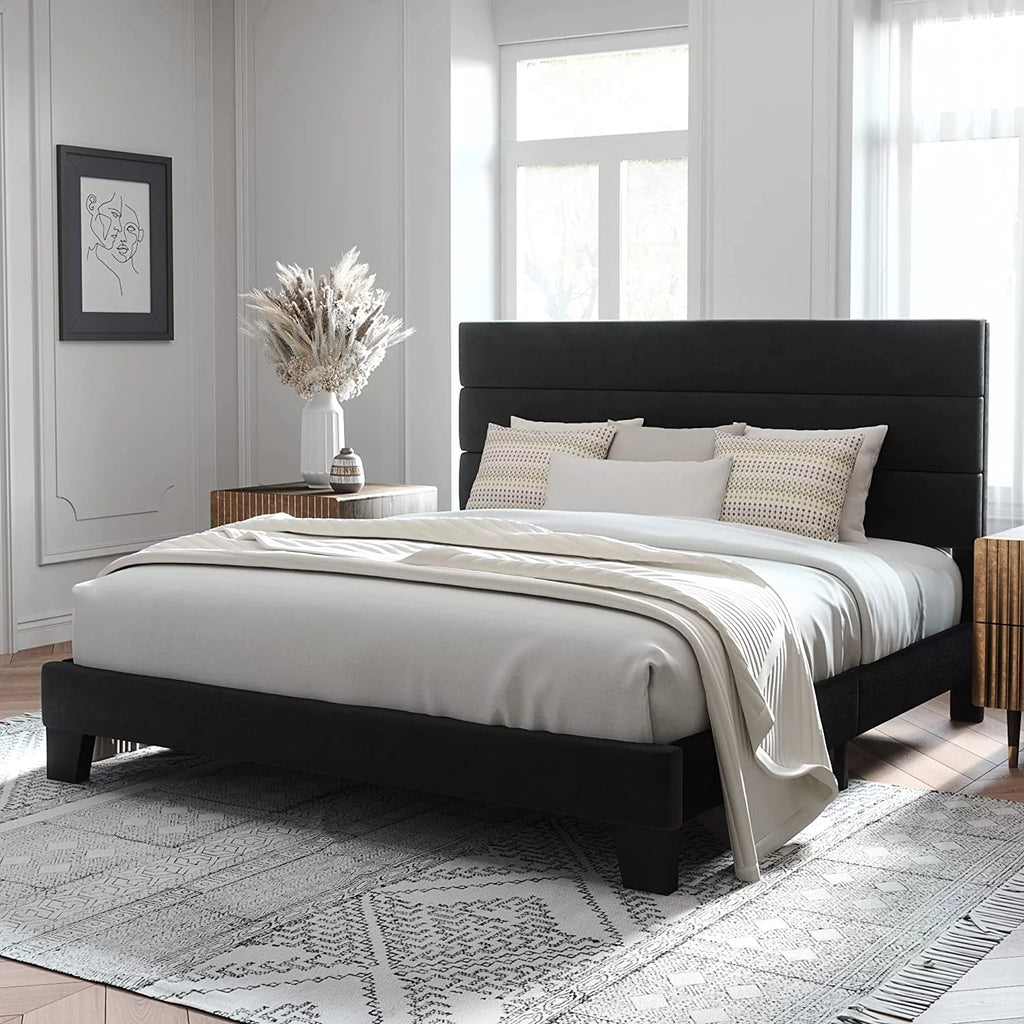 Queen Size Fabric Upholstered Platform Bed Frame Q591432