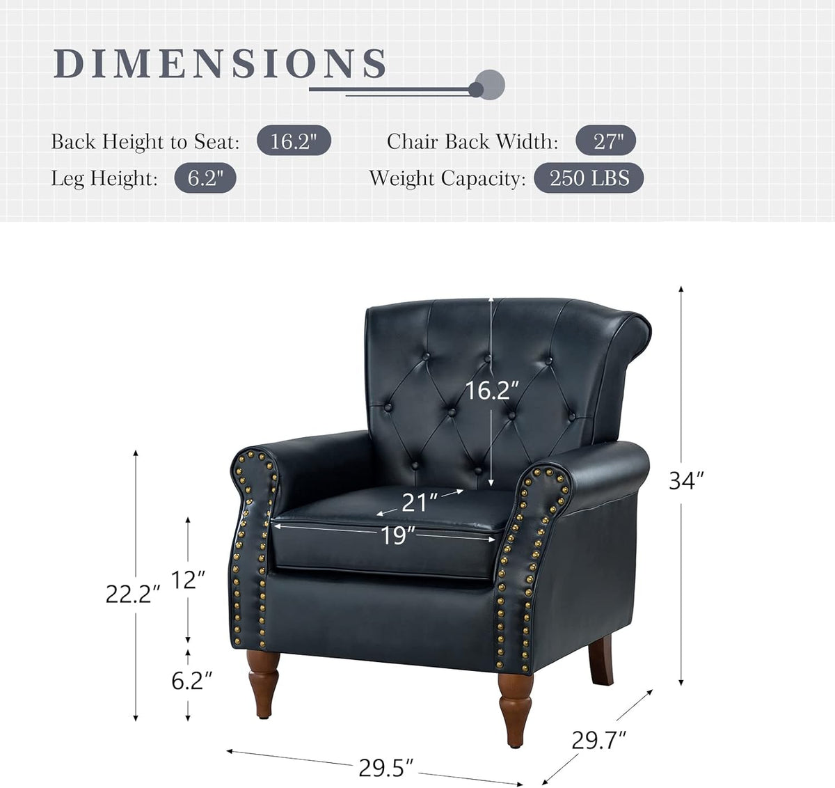 Navy Faux Leather Accent Chair Set Of 2 with Solid Wood Legs M6447