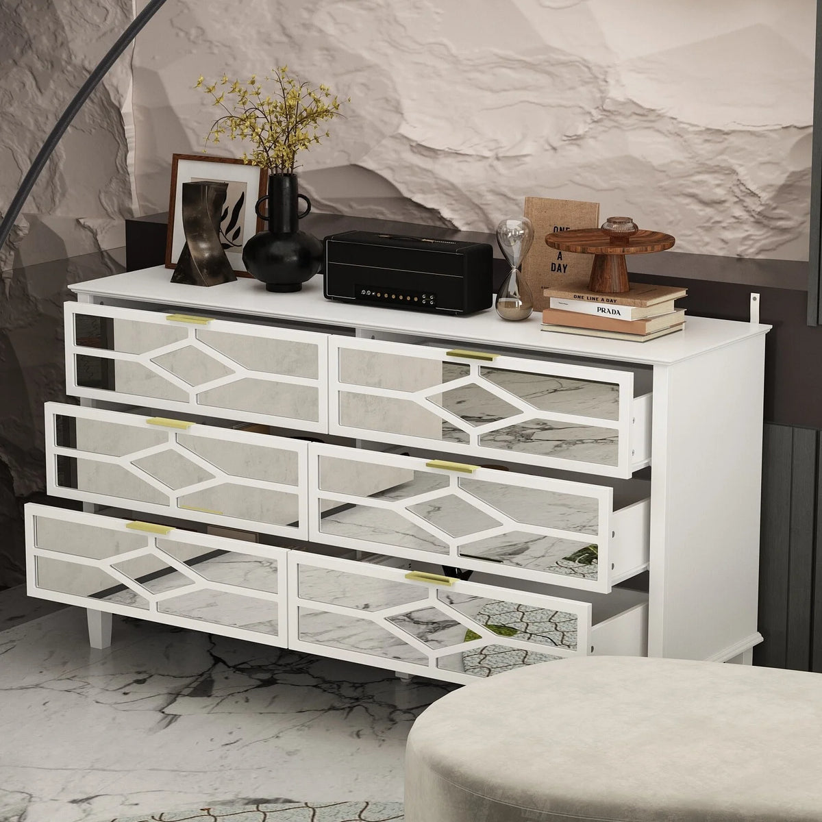 55.1W Chest Accent Dresser Storage Cabinet J54640