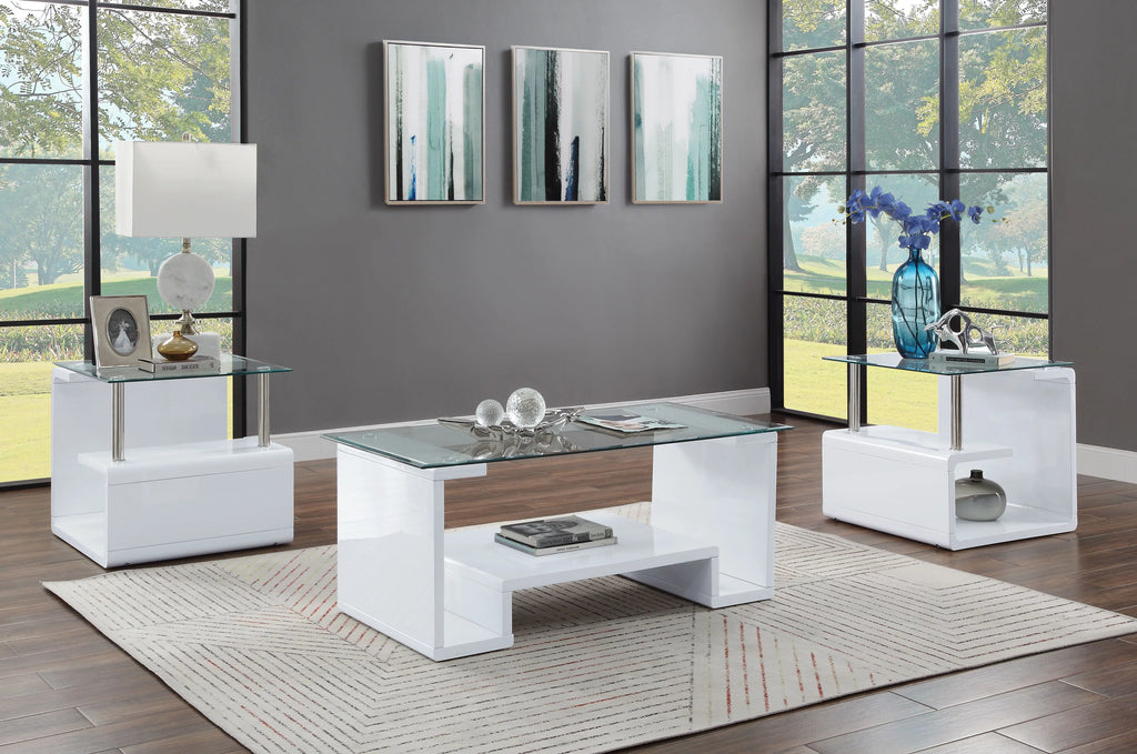 Clear Glass White End Table L232