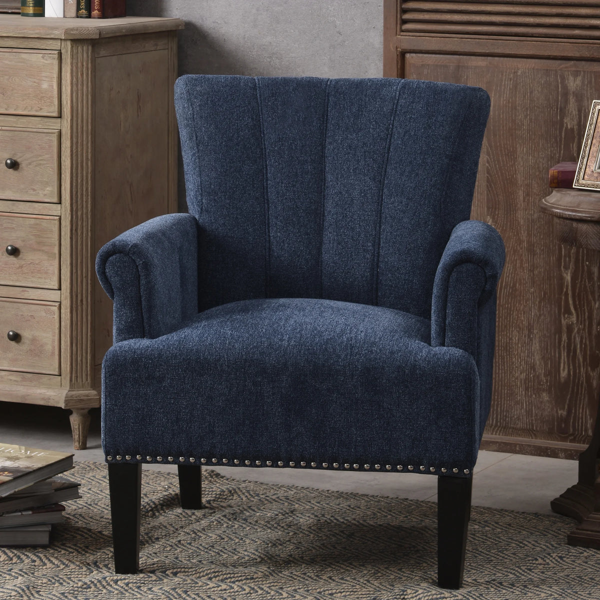 Navy Blue Tufted Polyester Armchair F399