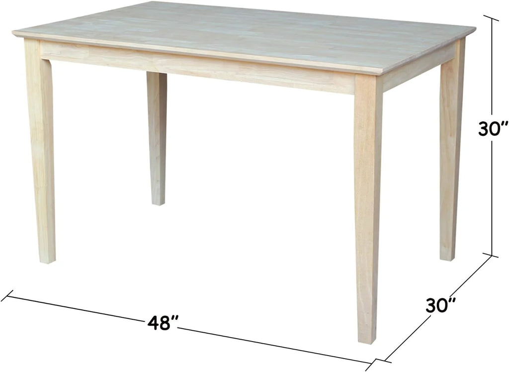 Solid Wood Table Top with Shaker Legs, 30 Inch, Unfinished S38655