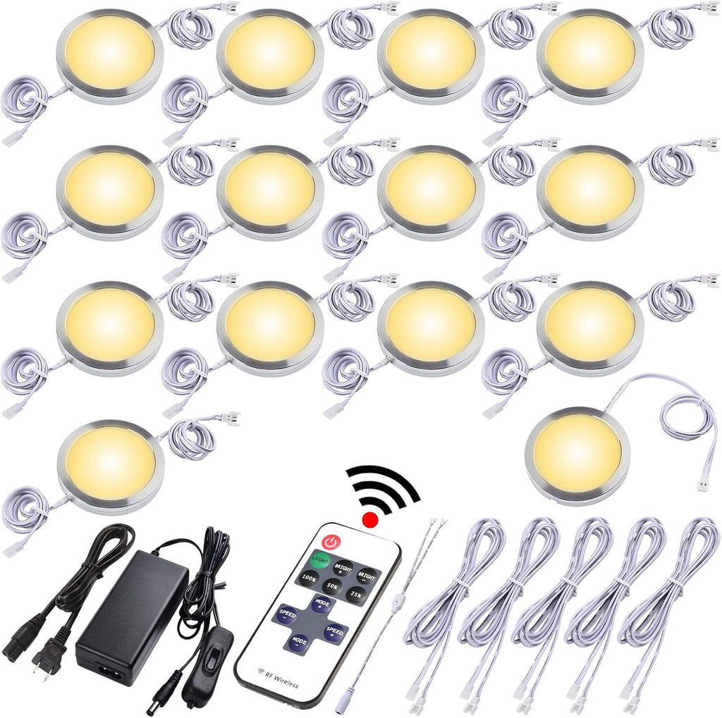 12 Lights Dimmable Wireless RF LED Under Cabinet Lighting Kit with AC120V to DC12V Adapter H380